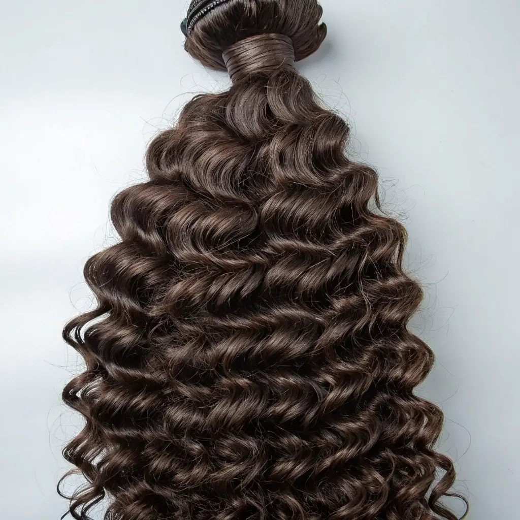 Defined, bouncy curls with a touch of light reflecting off healthy hair, set against a white and gold minimal backdrop.